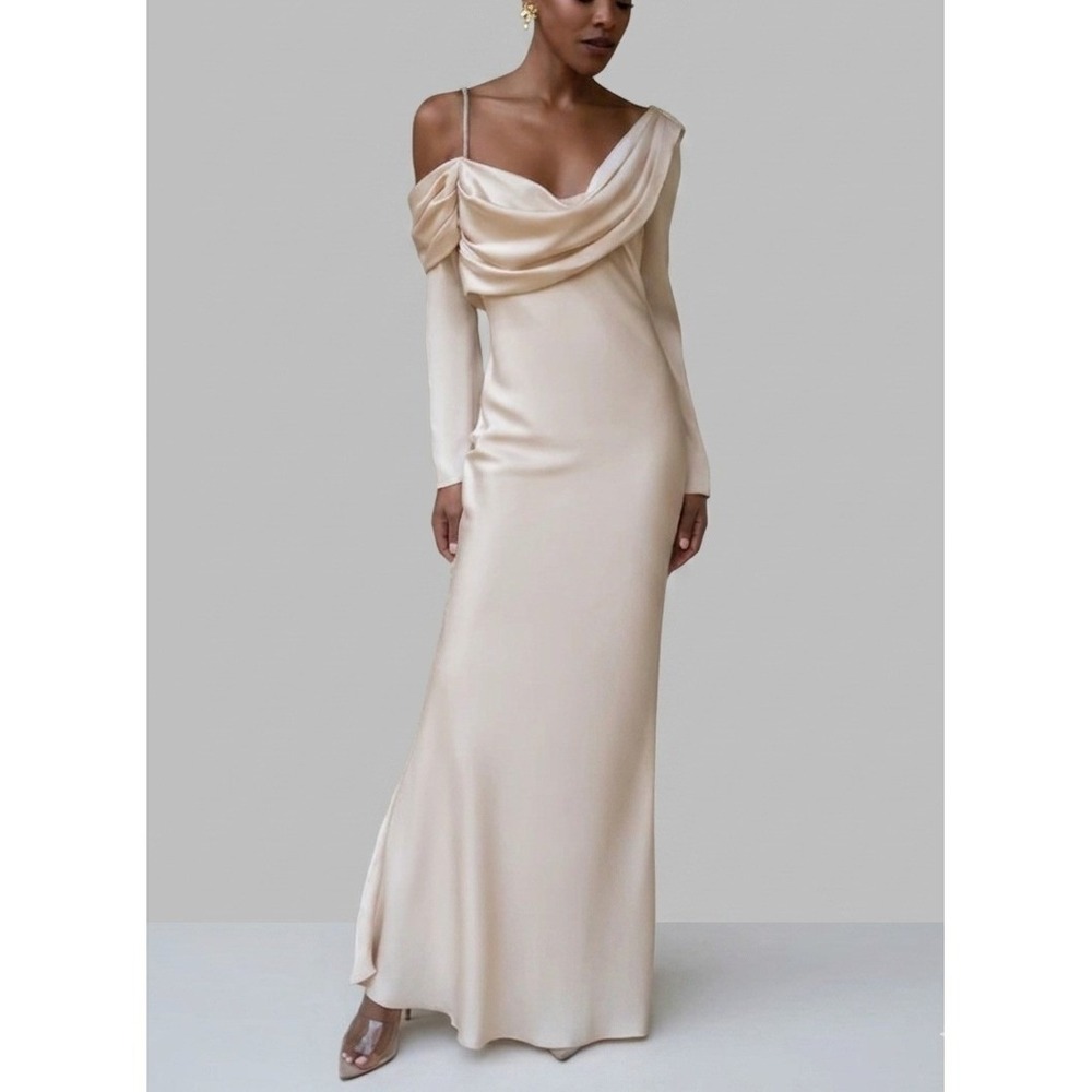 JLUXLABEL BRIDAL One And Only Satin Dress In Champagne Women Size Medium Formal